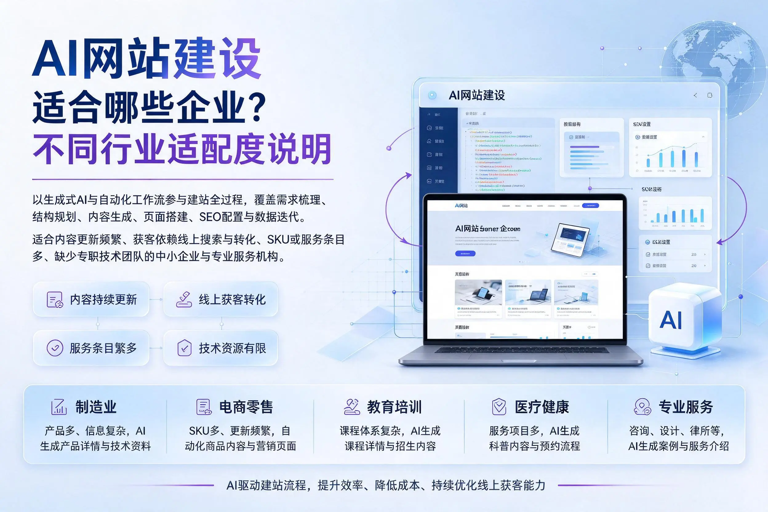 AI网站建设适合哪些企业?胡杨河不同行业适配度说明